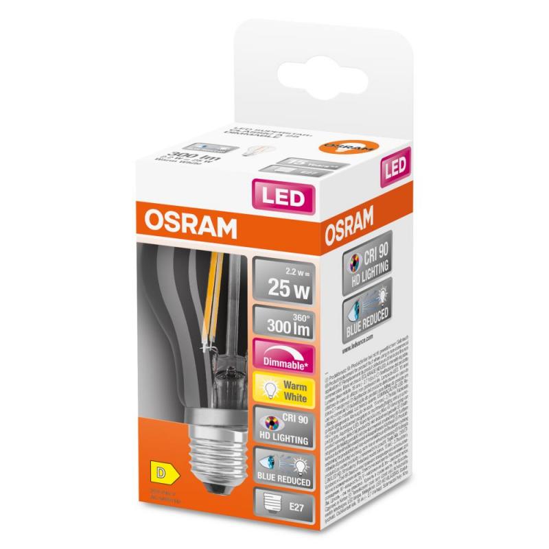 6er Pack Osram E27 SUPERSTAR+ CLASSIC LED Lampen dimmbar 2,2W wie 25W 2700K warmweißes Licht hervorragende Farbwiedergabe CRI > 90